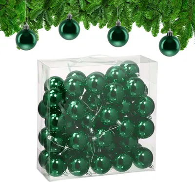 Produktbild von Relaxdays Weihnachtskugeln im 50er Set, Kunststoff, D: 6 cm, runde Weihnachtsbaumdeko, Baumschmuck glänzend, dunkelgrün