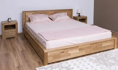 Produktbild von Casa Padrino Landhausstil Massivholz Schlafzimmer Set Naturfarben - 1 Doppelbett & 2 Nachttische - Landhausstil Schlafzimmer Möbel
