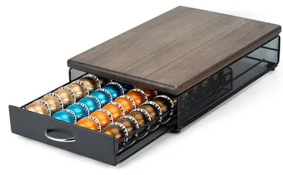 Image de Range-capsules à café pour 40 capsules - métal et bois