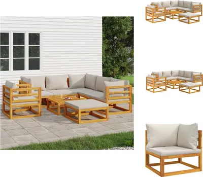 Immagine prodotto di vidaXL set salotto da giardino 8 pezzi con cuscini grigio chiaro in legno massiccio - Set di mobili da giardino