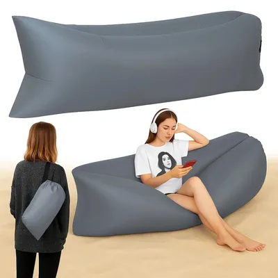 Produktbild von Aufblasbares Lazy Bag Luftsofa Strand-Liegesessel Camping-Luftcouch wasserfest Ripstop-Nylon bis 180 kg grau mit Tasche