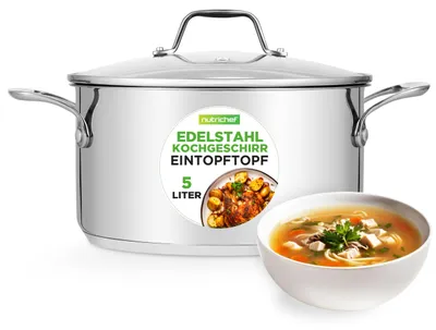 Productafbeelding van NutriChef Grote kookpan, 6 liter - Ø 35 cm, soepketel van roestvrij staal, geschikt voor alle inductiekookplaten