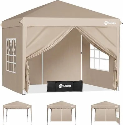 Produktbild von Pop Up Pavillon 2x2m mit Seitenwänden, Faltpavillon Wasserdicht Stabil Winterfest, Partyzelt Pavillion für Garten Camping & Party, Pavillons Höhenverstellbar, Khaki