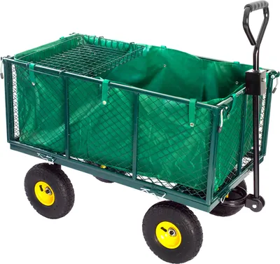 Produktbild von Grafner Bollerwagen bis 550kg belastbar, mit herausnehmbarer Plane und Ablage, abnehmbarer Handgriff, klappbare Seitenwände, luftbereift, Gartenwagen Transportwagen Handwagen Gartenkarre Rasentraktor