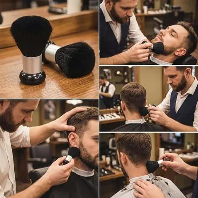 Produktbild von 2 Stück Friseurbürsten und Nackenpinsel für Haarschnitt, Rasur und Reinigung, schwarzes Salonzubehör