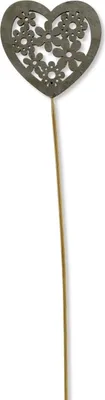Produktbild von Holz Blumen-Stecker Herz mit Blümchen grau 7 x 35cm Dekostecker Blumenstab Herzstab Holzstecker