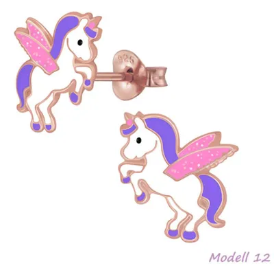 Produktbild von Kinderohrstecker: Mädchen Ohrringe Silber „Einhorn / Pegasus“ Modell 12