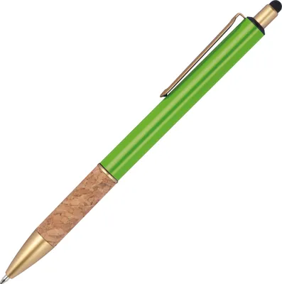Produktbild von Touchpen Metall-Kugelschreiber mit Korkgriffzone / Farbe: hellgrün