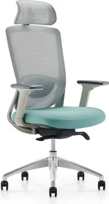 Image de Casa Dolce chaise de bureau SOLINA, gris & vert, 72x69x119-129 cm, pivotante et réglable en hauteur, tissu & résille, accoudoirs réglables