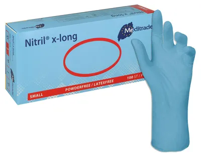 Zdjęcie produktu dla Meditrade® 1282S Meditrade® unisex Einmalhandschuhe Nitril® x-long blau Größe S, 100 St.