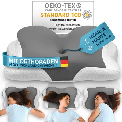 Produktbild von Glückstoff® Orthopädisches Kissen [Innovationspreis für Ergonomie nominiert] Kopfkissen Nackenschmerzen aus Memory Foam | Nackenstützkissen