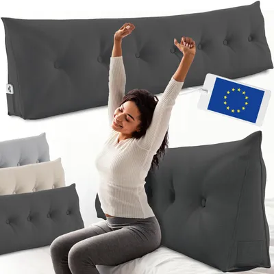 Immagine prodotto di Cuscino per schienale ELONEO largo 200 cm, cuscino a cuneo adatto per letto e divano, cuscino da lettura triangolare, cuscino con rivestimento sfoderabile e lavabile