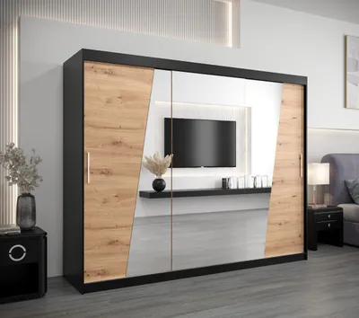 Produktbild von Schwebetürenschrank GABRIELA – Breite 250 cm, Schwarz / Eiche Artisan