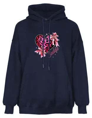 Produktbild von Damen Strickhoodie blau M mit Kapuze und Kängurutasche lässige Passform