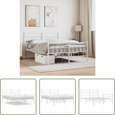 Produktbild von The Living Store Bettgestell mit Kopf- und Fußteil Metall Weiß 135x190 cm