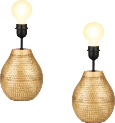 Produktbild von Marrakesch 2er Set Vintage Deko Tischlampe Nachttischlampe 20cm groß | Boho Deko Tischleuchte Lampe im Wohnzimmer Schlafzimmer & Kinderzimmer | Tischleuchte Cameo gold E27 Lampenfassung