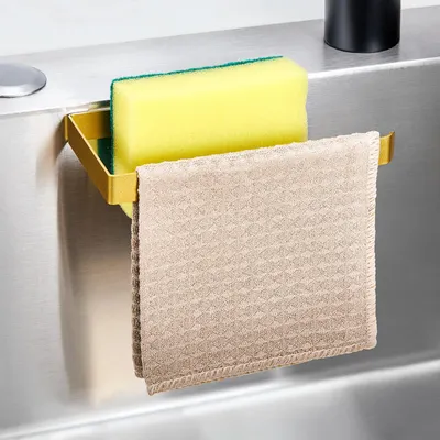 Produktbild von Schwammhalter für Spülbecken - Selbstklebender 2-in-1 Spültuch- und Schwammhalter - Aufbewahrung für Spülutensilien und Bürsten - Gold