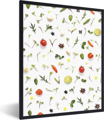 Produktbild von MuchoWow® MuchoWow® Gerahmtes Poster Flachgelegte Früchte, Gemüse, Gewürze und Kräuter 60x80 cm - Poster mit zchwarzem Bilderrahmen - Premium - Wanddeko Wohnzimmer
