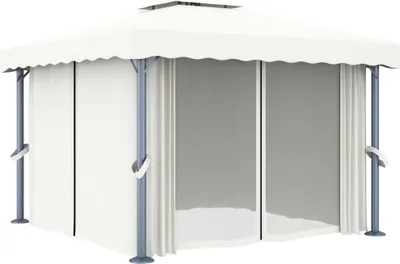Produktbild von vidaXL Pavillon mit Vorhang 3x3 m Cremeweiß Aluminium