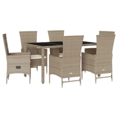 Produktbild von vidaXL 7-tlg. Garten-Essgruppe mit Kissen Beige Poly Rattan