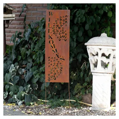 Produktbild von Gartendekoration Roststecker mit Metallschild und Willkommen Spruch 90 x 30 cm