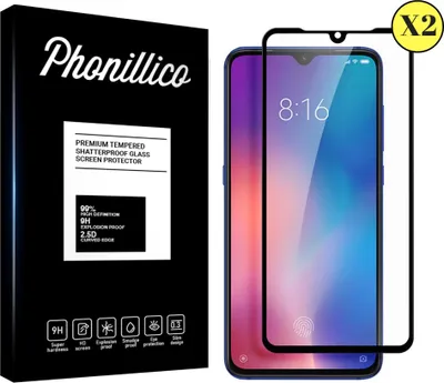 Immagine prodotto di Schermo protettivo in vetro temperato per Xiaomi MI 9 [2 pezzi] Schermo protettivo con pellicola nera sul bordo resistente ai graffi Phonillico®