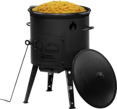 Produktbild von Ø49cm Uchag 2mm Stahl 22L Kazan Gusseisen WOK Kasan Utschak Feuerstelle Utschag Campingofen  Feldküche Außenküche Eintopfofen
