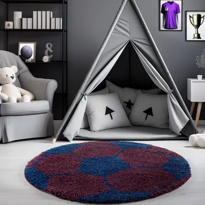 Immagine prodotto di Carpetsale24 Tappeto per Bambini a Pelo Alto Design Calcio e Basket Morbido Moderno per Cameretta Ragazzi e Ragazze, Dimensioni: 100 cm rotondo
