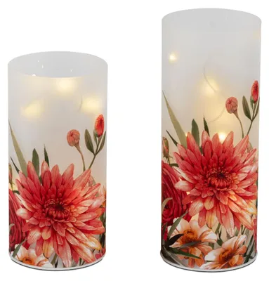 Produktbild von 2er Set Deko Lichter Stimmungslampen Sommerblumen H. 15 + 20cm weiß rot Formano