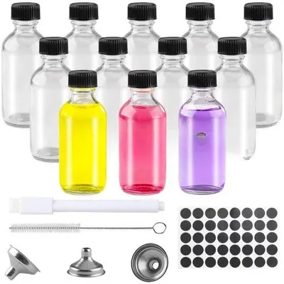 Productafbeelding van Set van 12 glazen flesjes (60 ml), herbruikbaar voor olie, gember, sap en likeur – transparant