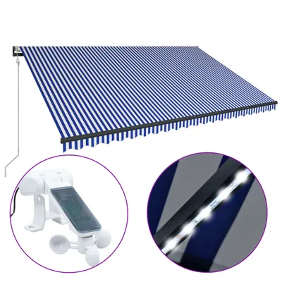 Immagine prodotto di vidaXL Tenda da sole con sensore di vento e LED 500x300cm Blu e bianco