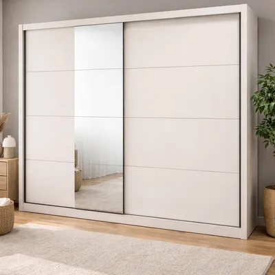 Produktbild von Pedavena - Großer Garderobenschrank, 251x216h cm Weiß Beige, Kleiderständer