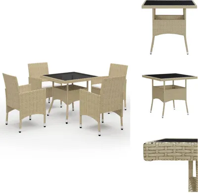 Immagine prodotto di vidaXL Set da pranzo da giardino 5 pezzi in rattan e vetro beige - Set di mobili da giardino