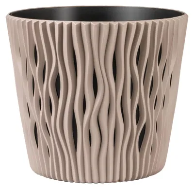 Productafbeelding van Mokka-bruine bloempot van rundleer, model SANDY ROUND, artikelnummer DSR160-7529U