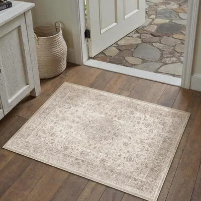 Produktbild von Fußmatte Innen 60x90 cm Waschbarer Vintage Kurzflor Teppich Beige Rechteckig