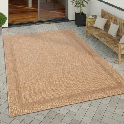 Produktbild von Outdoor Teppich Flachgewebe in Sisal-Optik mit Bordüre UV-beständig robust Grösse 80x250 cm