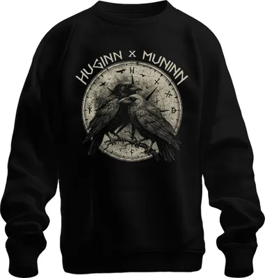 Obrázek produktu pro Huginn Muninn Viking Raven Odin Vegvisir Runes Gothic Nordic Uni mikina, černá, XXL