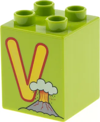 Produktbild von 1x Lego Duplo Motiv Bau Stein 2x2x2 lime hell grün bedruckt V Vulkan 31110pb064