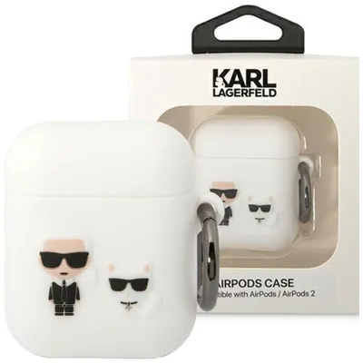 Produktbild von Etui Karl Lagerfeld Klaca2Silkcw Na Airpods 1/2 - Białe Silicone Karl&Choupette