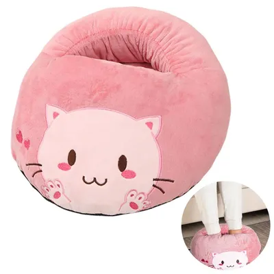 Produktbild von USB Fußwärmer Wärmekissen, Katzenform Rosa, Elektrischer Fußwärmer mit 3 Temperaturstufen & Timer, Winterwärmer