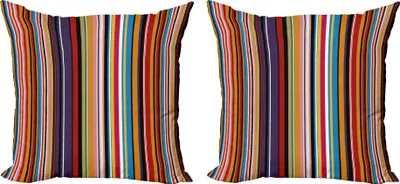 Immagine prodotto di ABAKUHAUS Set copricuscino astratto (2 pezzi), colori vivaci a righe, 50 x 50 cm, multicolore