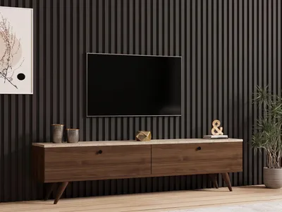 Produktbild von Skye Decor, TV Stand 160 cm, Walnuss & Travertin, 2 Regale, 100% Melamin