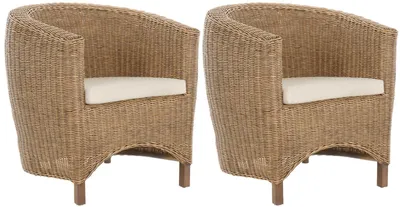Produktbild von KRINES HOME Rattan-Sessel "Club" / Wohnzimmersessel Clubsessel / Rattansessel Lounge (Set/2 Vintage Braun)