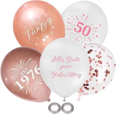 Zdjęcie produktu dla 25 balonów urodzinowych w kolorze różowego złota na 50 urodziny