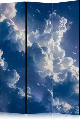 Produktbild von 3-teiliger Doppelseitiger Vlies Paravent - Starry Clouds and Gentle Light Over a Corner of the Sky 135x172 cm Landschaften b-H-10051-z-a
