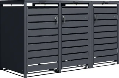 Image de Axi Lucas Cache Poubelle Métallique Anthracite - Abri Poubelle Pour 3 Conteneurs - Max. 240L - Abri Poubelle Extérieur Avec Excellente Ventilation