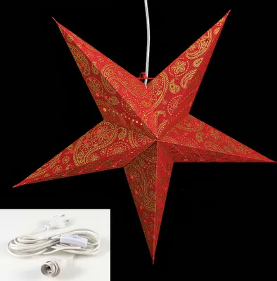 Produktbild von Leuchtstern 5 Zacken rot gold 60cm Papiertstern Weihnachten inkl Kabel
