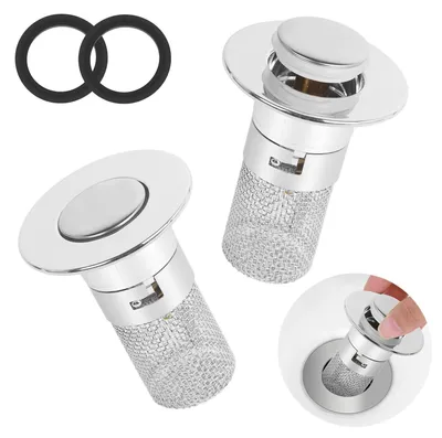 Produktbild von Waschbeckenstöpsel mit Sieb - 2 Stück Edelstahl - für 34-40 mm Abflussloch