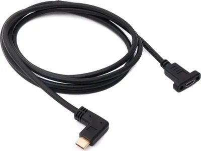 Produktbild von SYSTEM-S USB 3.1 Kabel 180 cm Typ C Stecker zu Buchse Schraube Winkel in Schwarz
