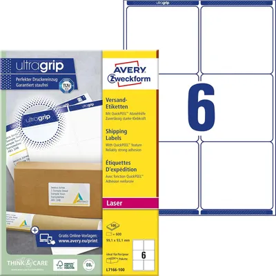 Productafbeelding van AVERY Zweckform L7166-100 600 AVERY Zweckform Versandetiketten L7166-100 weiß 99,1 x 93,1 mm